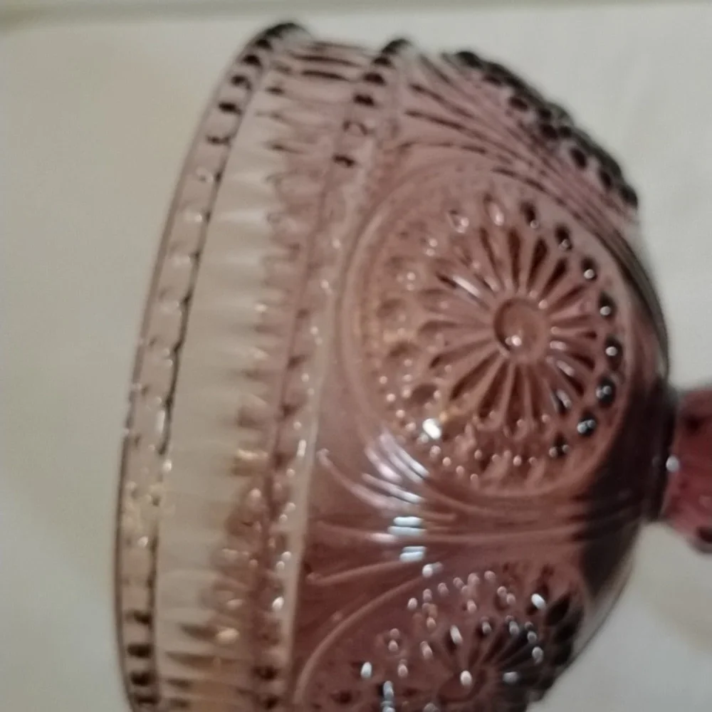 PIONEER WOMAN ADELINE PLUM FOOTED EMBOSSED GLASS DESSERT OR SUNDAE CUP - Picture 7 of 8